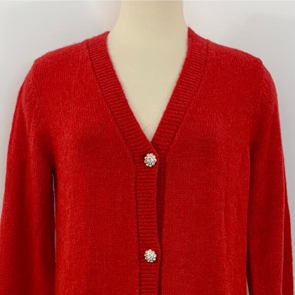 Lilly Pulitzer Leonette Sweater Cardigan Knit Amaryllis Red Wool Blend | M NWT - Picture 3 of 11